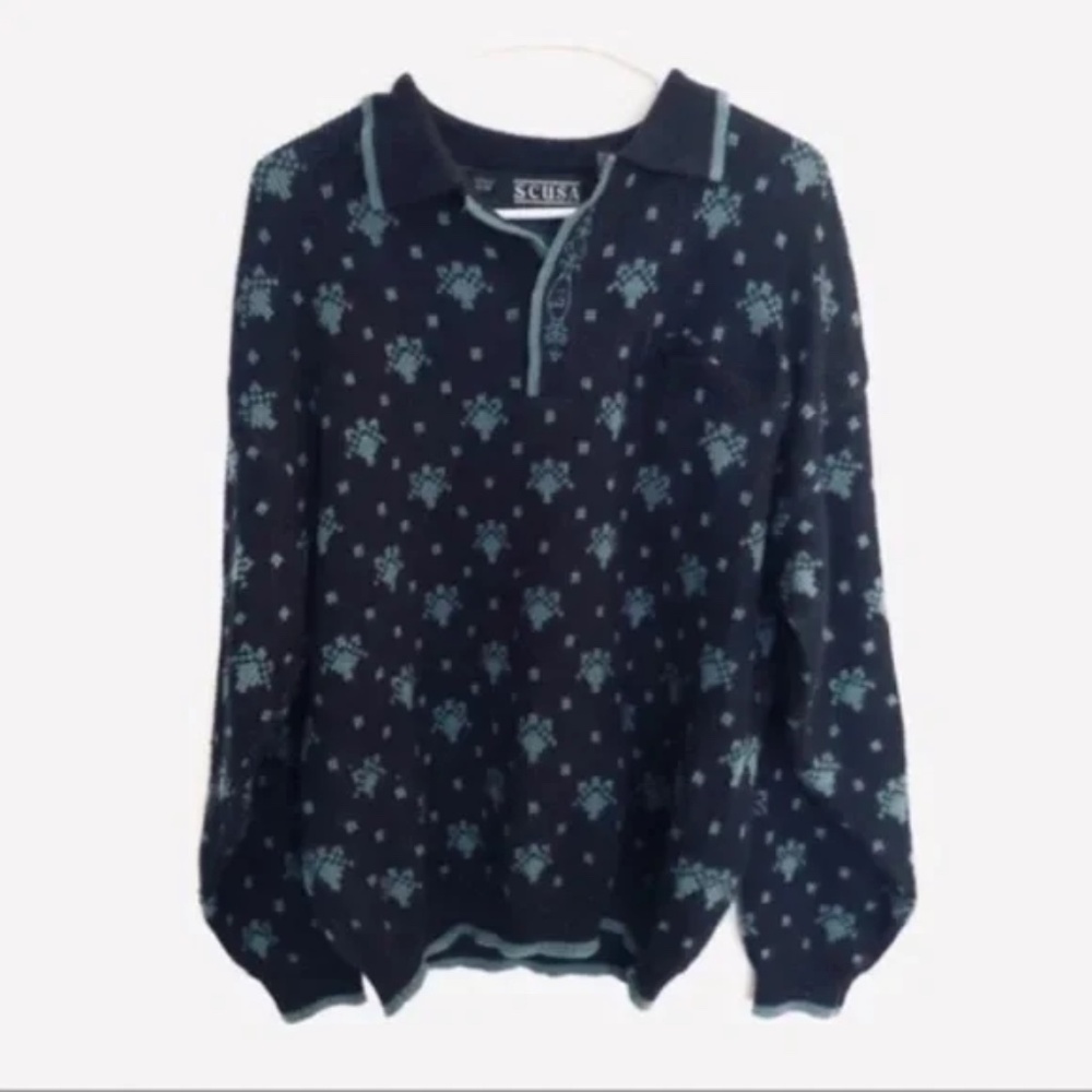 Vintage Oversized Navy Patterned Pullover